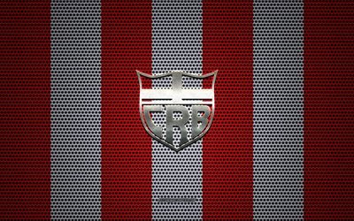 CRB logo, Brazilian football club, metal emblem, red and white metal mesh background, Clube de Regatas Brasil, Serie B, Maceio, Brazil, football