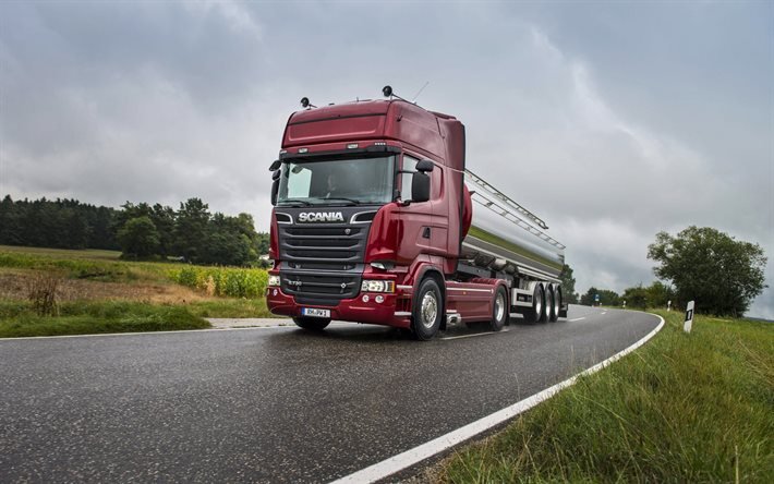 Scania R730, 2020, camion-citerne, vue de face, transport d&#39;essence, livraison de carburant, nouveau bourgogne R730, camions modernes, Scania