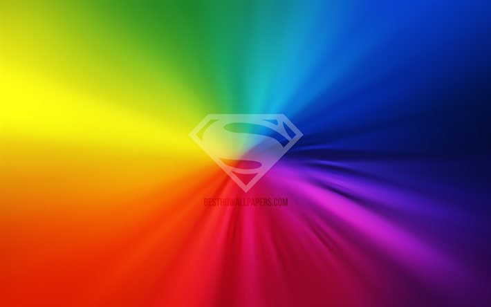 スーパーマンマーク, 4k, 渦, 嵐, 虹の背景, 創造, 作品, スーパーマン