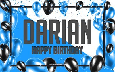 Happy Birthday Darian, Birthday Balloons Background, Darian, wallpapers with names, Darian Happy Birthday, Blue Balloons Birthday Background, greeting card, Darian Birthday