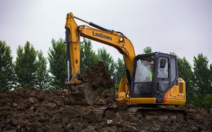 LiuGong CLG 908E, 4k, excavator, 2020 excavators, construction machinery, excavator in career, special equipment, construction equipment, LiuGong, HDR