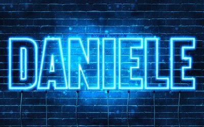 Daniele, 4k, wallpapers with names, Daniele name, blue neon lights, Happy Birthday Daniele, popular italian male names, picture with Daniele name