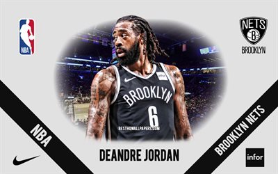 DeAndre Jordan, Brooklyn Nets, American Basketball Player, NBA, portrait, USA, basketball, Barclays Center, Brooklyn Nets logo