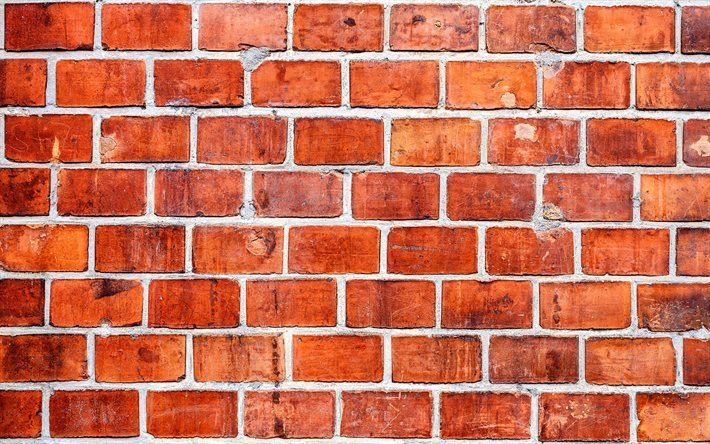 fond de briques rouges, 4k, gros plan, briques rouges, brickwall rouge, textures de briques, mur de briques, briques, mur, fond de briques, fond de pierre rouge, briques identiques