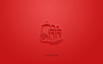 Christmas gift 3d icon, red background, 3d symbols, Christmas gift, creative 3d art, 3d icons, Christmas gift sign, Christmas 3d icons