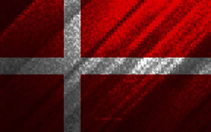 Danimarka bayrağı, &#231;ok renkli soyutlama, Danimarka mozaik bayrağı, Avrupa, Danimarka, mozaik sanatı