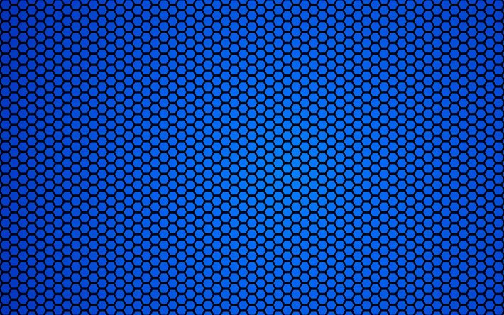 4k, blue hexagons background, vector textures, honeycomb, hexagons patterns, hexagons textures, blue backgrounds, blue hexagons, hexagons texture