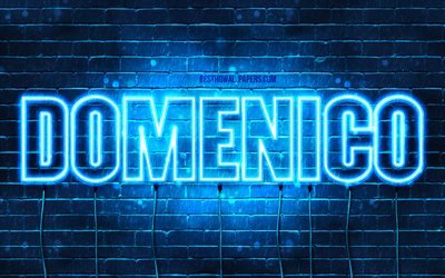 Domenico, 4k, wallpapers with names, Domenico name, blue neon lights, Happy Birthday Domenico, popular italian male names, picture with Domenico name