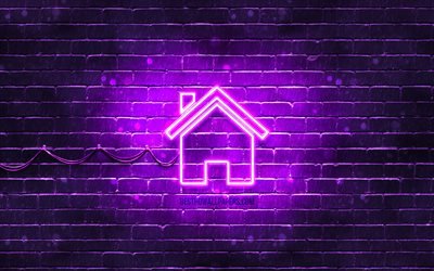 Download wallpapers Home neon icon, 4k, violet background, neon symbols