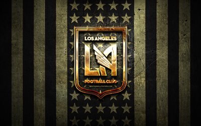 Bandeira de Los Angeles, MLS, fundo marrom preto metal, clube de futebol americano, logotipo do Los Angeles FC, EUA, futebol, Los Angeles FC, logotipo dourado