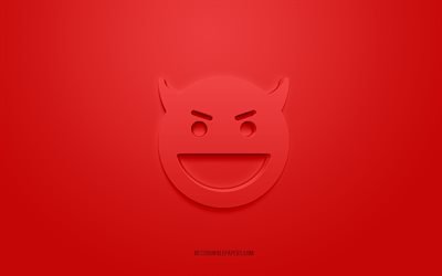 Devil 3d icon, red background, 3d symbols, Devil, creative 3d art, 3d icons, Devil sign, Emotions 3d icons