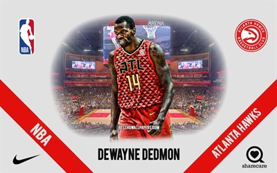 Dewayne Dedmon, Atlanta Hawks, American Basketball Player, NBA, portrait, USA, basketball, State Farm Arena, Atlanta Hawks logo