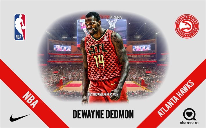 Dewayne Dedmon, Atlanta Hawks, jogador americano de basquete, NBA, retrato, EUA, basquete, State Farm Arena, logotipo do Atlanta Hawks