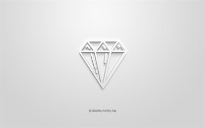 Diamond 3d icon, white background, 3d symbols, Diamond, creative 3d art, 3d icons, Diamond sign, Gems 3d icons