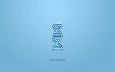 &#205;cone de DNA 3d, fundo azul, s&#237;mbolos 3d, DNA, arte 3d criativa, &#237;cones 3D, sinal de DNA, &#205;cones 3d de medicina
