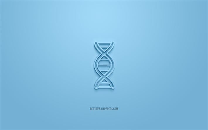 DNA 3d simgesi, mavi arka plan, 3d semboller, DNA, yaratıcı 3d sanat, 3d simgeler, DNA işareti, Tıp 3d simgeleri