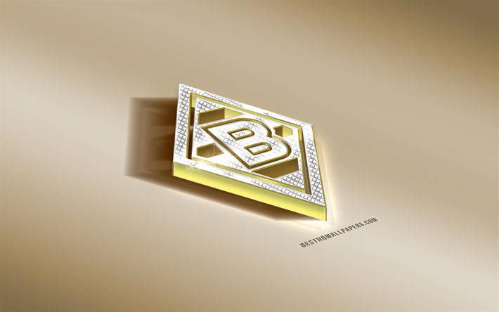 borussia m&#246;nchengladbach, deutsche fu&#223;ball-club, golden, silber-logo, m&#246;nchengladbach, deutschland, bundesliga, 3d golden emblem, kreative 3d-kunst, fu&#223;ball