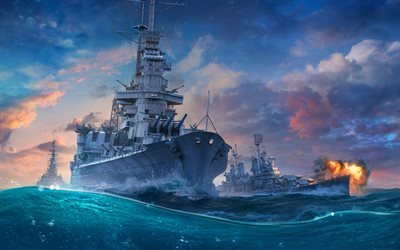 Mondiale de Navires De guerre, 4k, affiches, 2019 jeux, des navires en mer, WoWs