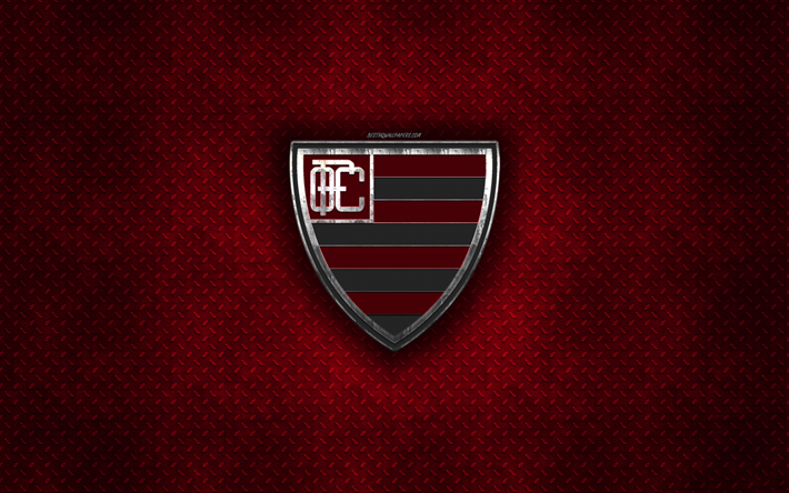 Oeste FC, Brazilian football club, red metal texture, metal logo, emblem, Itapolis, Brazil, Serie B, creative art, football