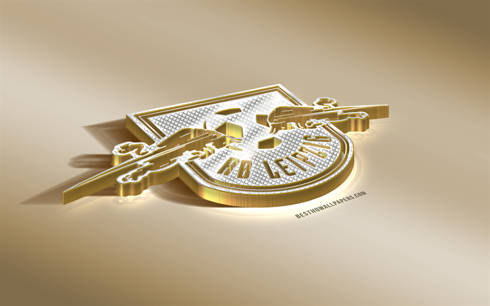 RB Leipzig, German football club, golden silver logo, Leipzig, Germany, Bundesliga, 3d golden emblem, creative 3d art, football