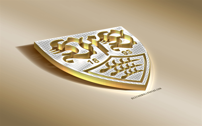 VfB Stuttgart, Tysk fotboll club, golden silver logotyp, Stutgart, Tyskland, Bundesliga, 3d gyllene emblem, kreativa 3d-konst, fotboll
