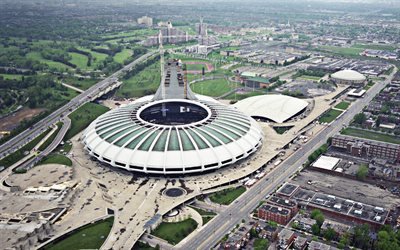 Stade olympique de Montreal, lo Stadio Olimpico di Montreal, in Canada, stadi, vista dall&#39;alto, palazzetti dello sport
