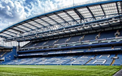 Stamford Bridge, empty stadium, soccer, HDR, Chelsea Stadium, football stadium, Chelsea FC, London, english stadiums, Chelsea Arena