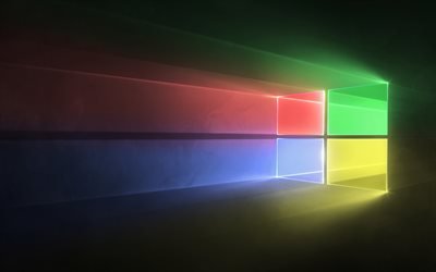 Windows-10, 4k, gr&#229; bakgrund, f&#228;rgglada logotypen, Microsoft, Windows 10 sammanfattning logotyp