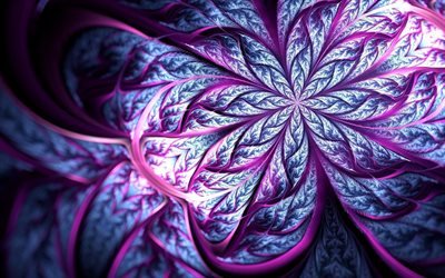 purple flowers, artwork, floral fractals, 3d art, floral pattern, fractals, creative, fractal art