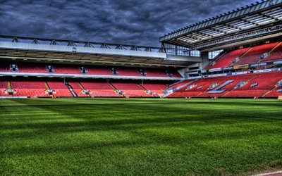 Liverpool stadio, HDR, Anfield, stadio vuoto, Inghilterra, inglese stadi, il calcio, Liverpool, stadi di calcio, Anfield Road, Liverpool FC