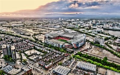 Old Trafford, panorama, hava fotoğrafı, HDR, Manchester United Stadyumu, Futbol Stadyumu, Manchester United FC, İngilizce stadyumlar, Kırmızı Şeytanlar Stadyumu