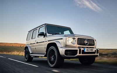 Mercedes-Benz G63 AMG, 2019, front view, silver SUV, tuning, g-class, Mercedes