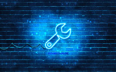 Wrench Tools neon icon, 4k, blue background, neon symbols, Wrench Tools, neon icons, Wrench Tools sign, computer signs, Wrench Tools icon, computer icons