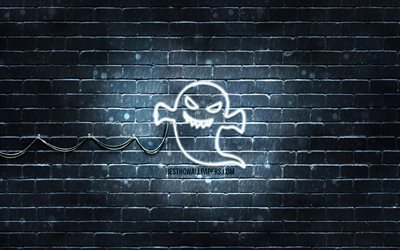 Creepy ghost neon icon, 4k, gray background, neon symbols, Creepy ghost, neon icons, Creepy ghost sign, cartoon signs, Creepy ghost icon, cartoon icons