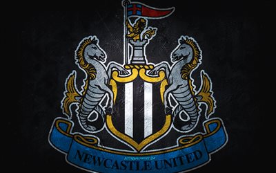 Newcastle United FC, English football club, gray stone background, Newcastle United FC logo, grunge art, Premier League, football, England, Newcastle United FC emblem