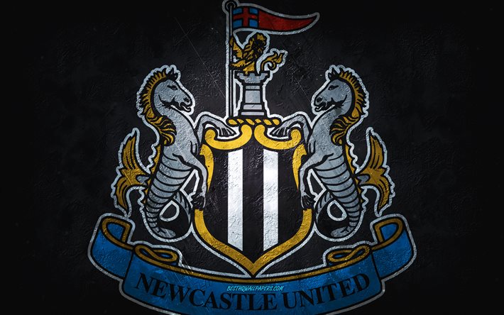 Newcastle United FC, club de football anglais, fond de pierre grise, logo de Newcastle United FC, art grunge, Premier League, football, Angleterre, embl&#232;me de Newcastle United FC