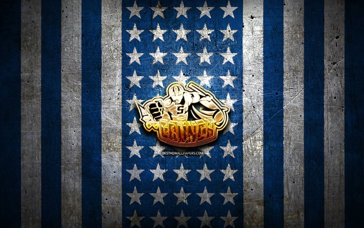 syracuse crunch flagge, ahl, blau-wei&#223;er metallhintergrund, amerikanische eishockeymannschaft, syracuse crunch-logo, usa, hockey, goldenes logo, syracuse crunch
