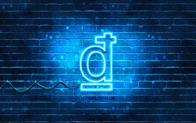 Vietnamese dong neon icon, 4k, blue background, currency, neon symbols, Vietnamese dong, neon icons, Vietnamese dong sign, currency signs, Vietnamese dong icon, currency icons