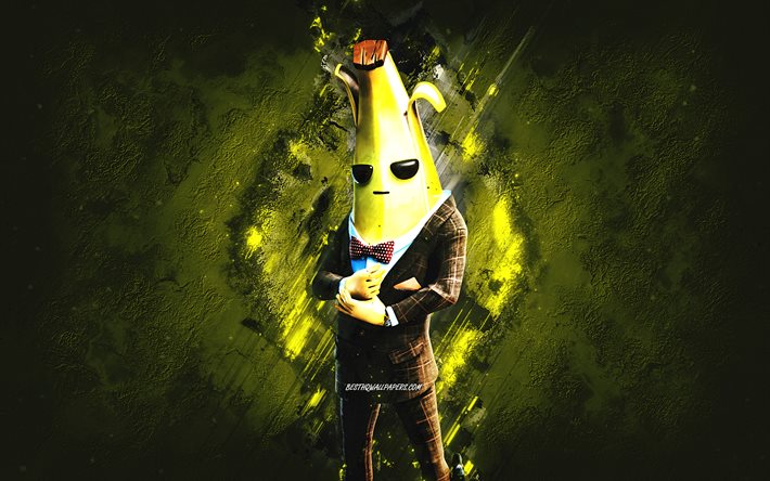 Fortnite Agent Peely Skin, Fortnite, main characters, yellow stone background, Agent Peely, Fortnite skins, Agent Peely Skin, Agent Peely Fortnite, Fortnite characters