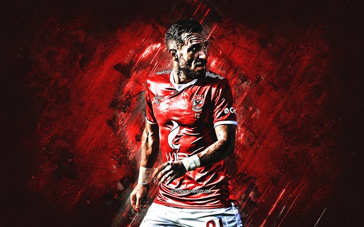 Ali Maaloul, Al Ahly SC, futebolista tunisino, retrato, fundo de pedra vermelha, futebol