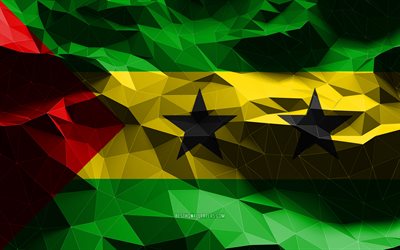 4k, Sao Tomen ja Principen lippu, matala poly-taide, Afrikan maat, kansalliset symbolit, 3D-liput, Sao Tome ja Principe, Afrikka, Sao Tome ja Principe 3D-lippu