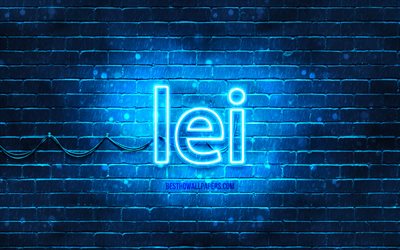 Romanian leu neon icon, 4k, blue background, currency, neon symbols, Romanian leu, neon icons, Romanian leu sign, currency signs, Romanian leu icon, currency icons