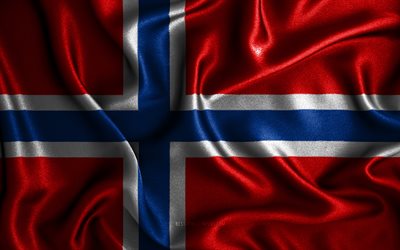 Bandeira norueguesa, 4k, bandeiras onduladas de seda, pa&#237;ses europeus, s&#237;mbolos nacionais, Bandeira da Noruega, bandeiras de tecido, bandeira da Noruega, arte 3D, Noruega, Europa, bandeira 3D da Noruega
