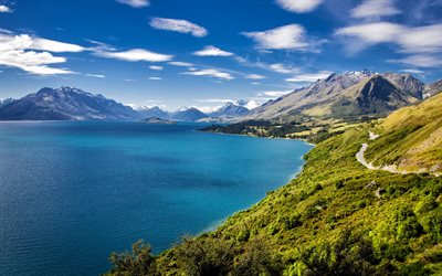 Lake Wakatipu, The Remarkables, beautiful lake, mountain landscape, summer, New Zealand