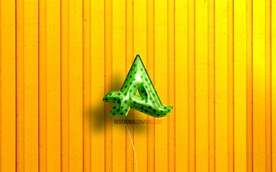 Logo 3D Afrojack, 4k, ballons réalistes verts, Nick van de Wall, fonds en bois jaune, DJ néerlandais, logo Afrojack, Afrojack