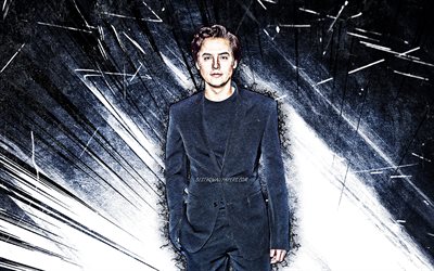 4k, Cole Sprouse, grunge art, american actor, movie stars, fan art, Cole Mitchell Sprouse, american celebrity, white abstract rays, Cole Sprouse 4K
