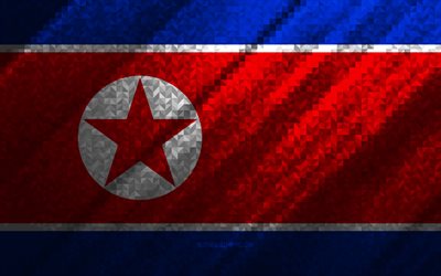 Bandeira da Coreia do Norte, abstra&#231;&#227;o multicolorida, bandeira em mosaico da Coreia do Norte, Coreia do Norte, arte em mosaico, bandeira da Coreia do Norte