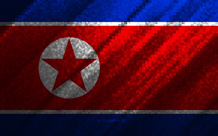 flagge von nordkorea, mehrfarbige abstraktion, nordkorea-mosaikflagge, nordkorea, mosaikkunst, nordkorea-flagge