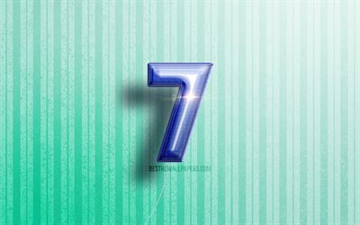 4k, logotipo 3D do Windows Seven, Windows 7, bal&#245;es realistas azuis, sistema operacional, logotipo do Windows Seven, planos de fundo de madeira azuis, Windows Seven, logotipo do Windows 7