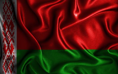 Belarussian flag, 4k, silk wavy flags, European countries, national symbols, Flag of Belarus, fabric flags, Belarus flag, 3D art, Belarus, Europe, Belarus 3D flag